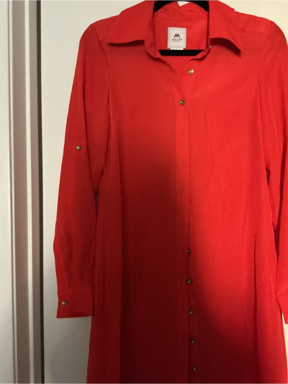 Madison Coral-Red Button Front dress - Picture 9 of 11